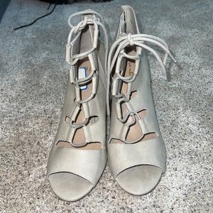 Bone colored lace-up heels